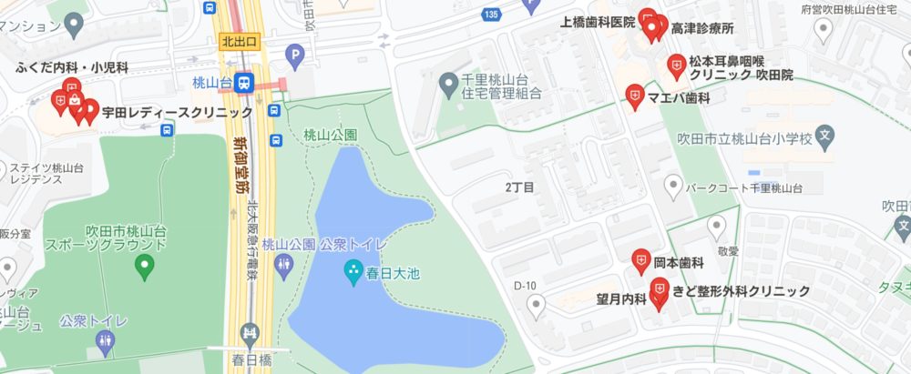 大阪府吹田市桃山台の病院の地図